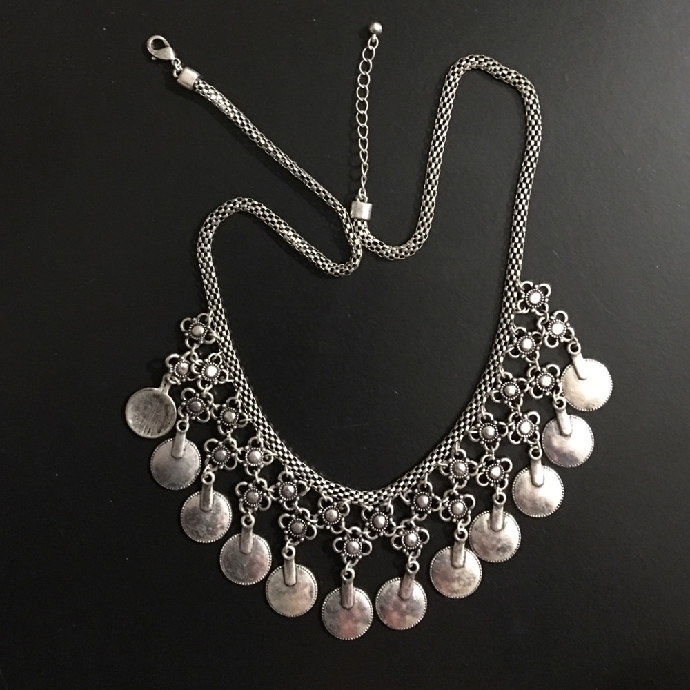 Boho silver necklace