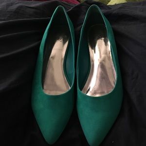 Green faux Swede flats