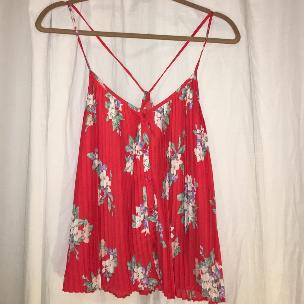 Urban outfitters pleated red floral tank