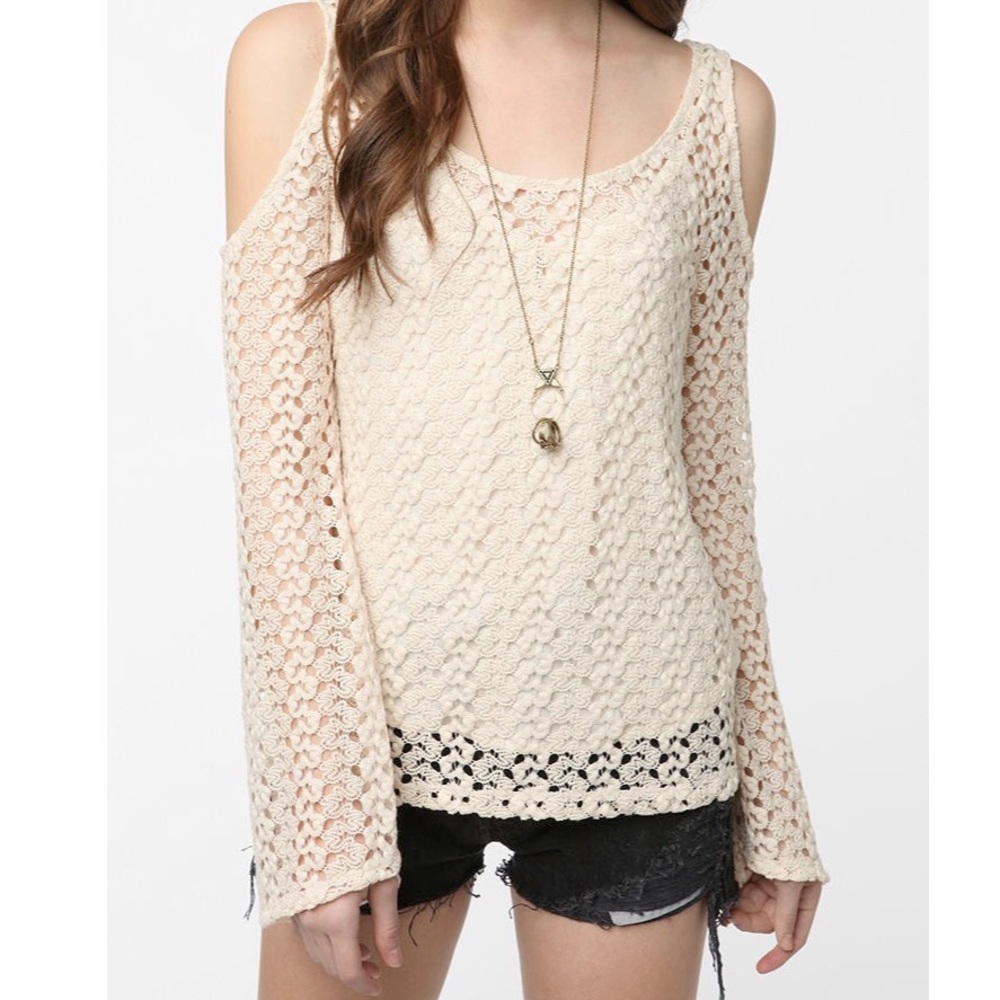 UO Cream Textured Cold-Shoulder Top