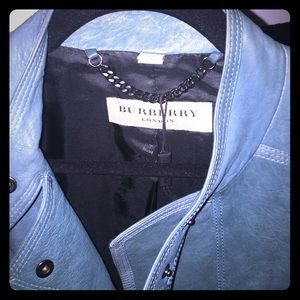 Turquoise Burberry leather cropped  jacket