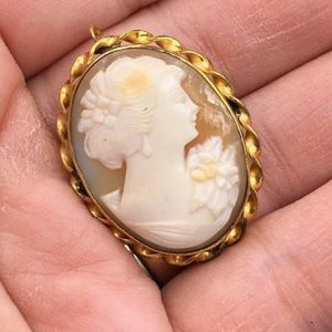 Vintage shell cameo 14k GF brooch/pendent.