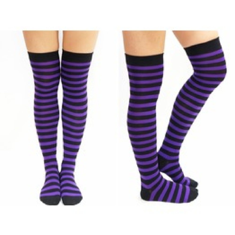 Purple & Black Striped Gothic knee High Socks