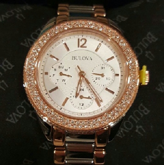 NWT Bulova multifunction crystal rose sliver watch main image 4