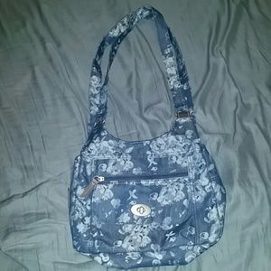 BLUE AND WHITE DENIM FLORAL PURSE
