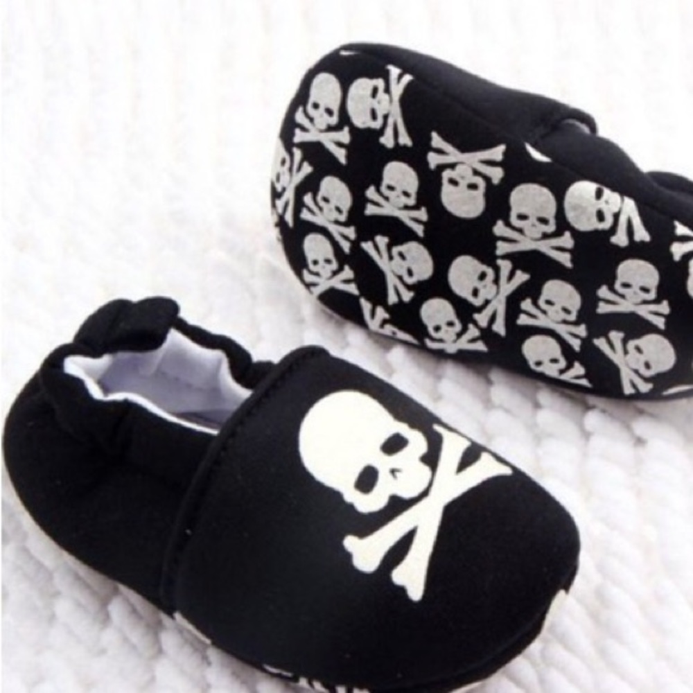 3-6 mo.Skull Print Soft Cotton Baby Shoes