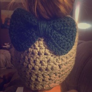 Crochet messy bun beanie