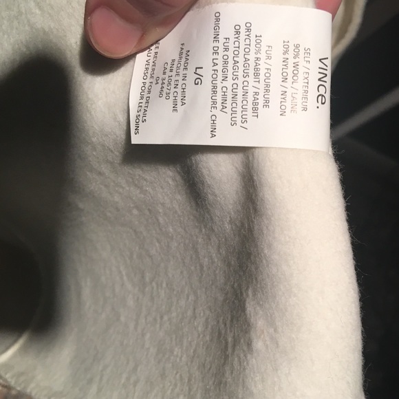 Vince rabbit fur hood coat white size large - Picture 3 of 4