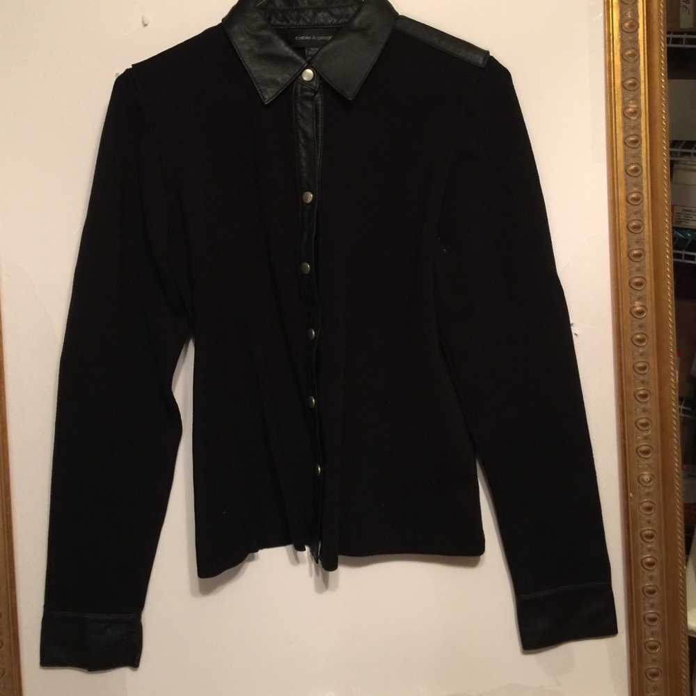 Leather trim sweater