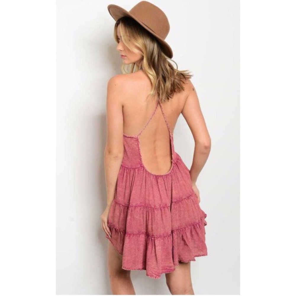 LAST❣️Dusty Rose Chambray Tiered Open Back Dress - Picture 3 of 3
