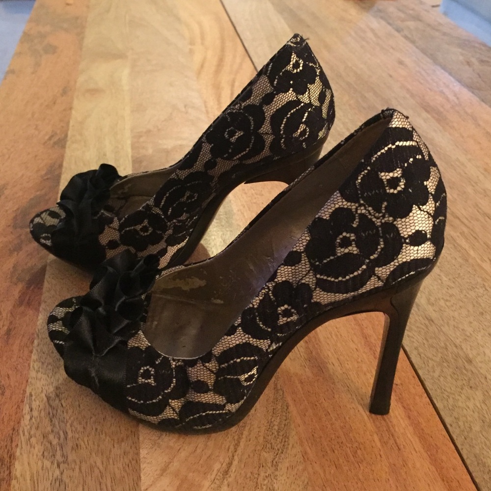 Sexy black lace, beige/nude overlay heels.
