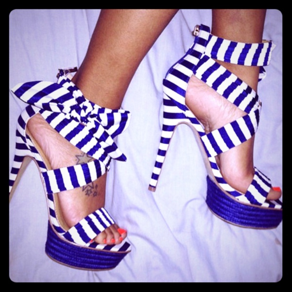 Nautical Blue and White Platform Sandals