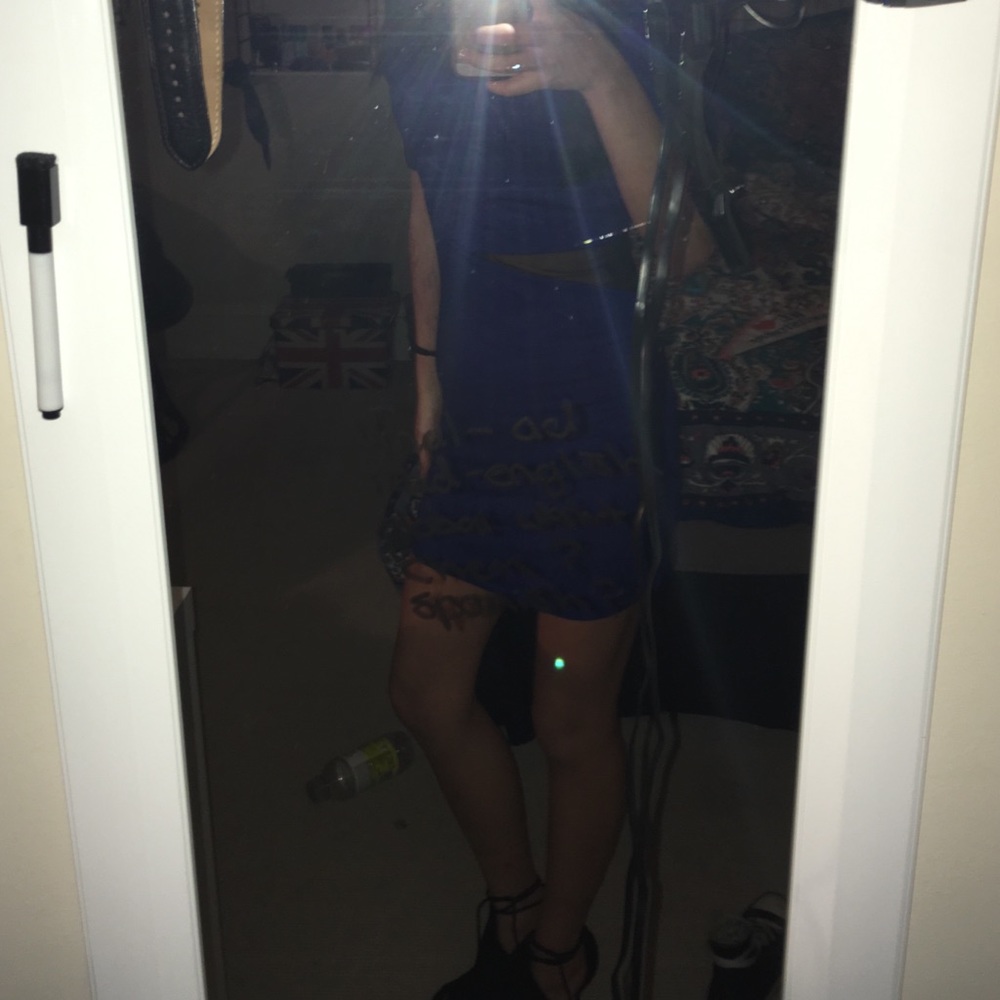 Blue Semi-Sleeve Bodycon Dress
