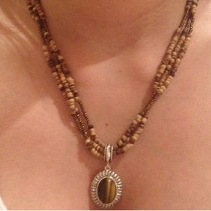 Brown Beaded Necklace with Pendant