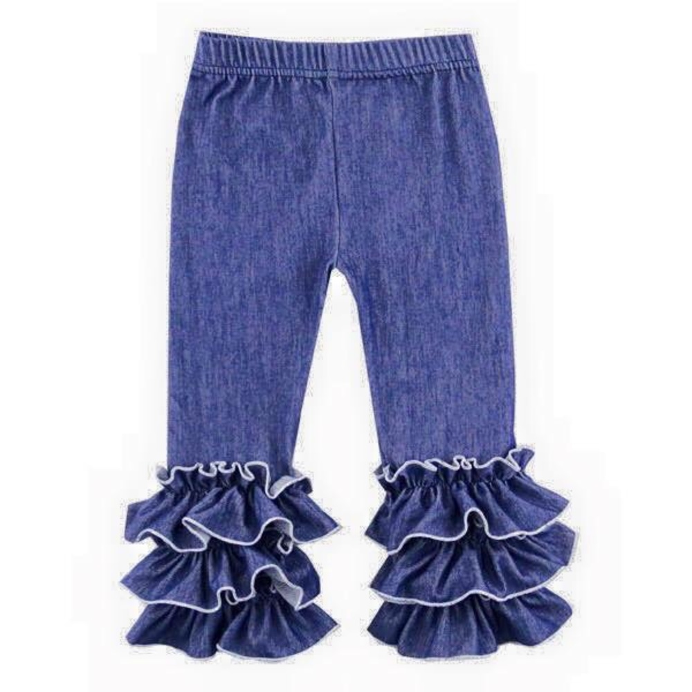 Ruffle bottom denim pants