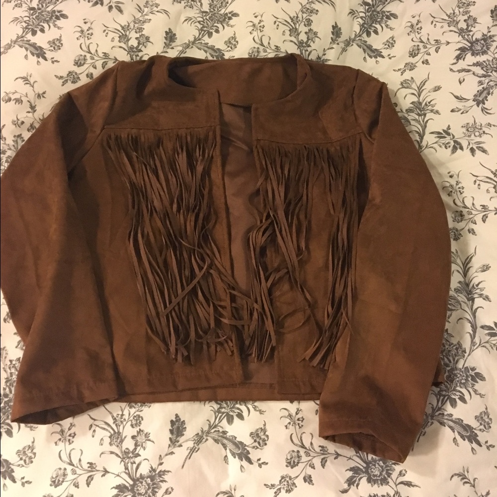 Faux suede fringe jacket