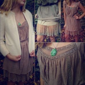 Boho dress-Lace slip-flutter sleeve