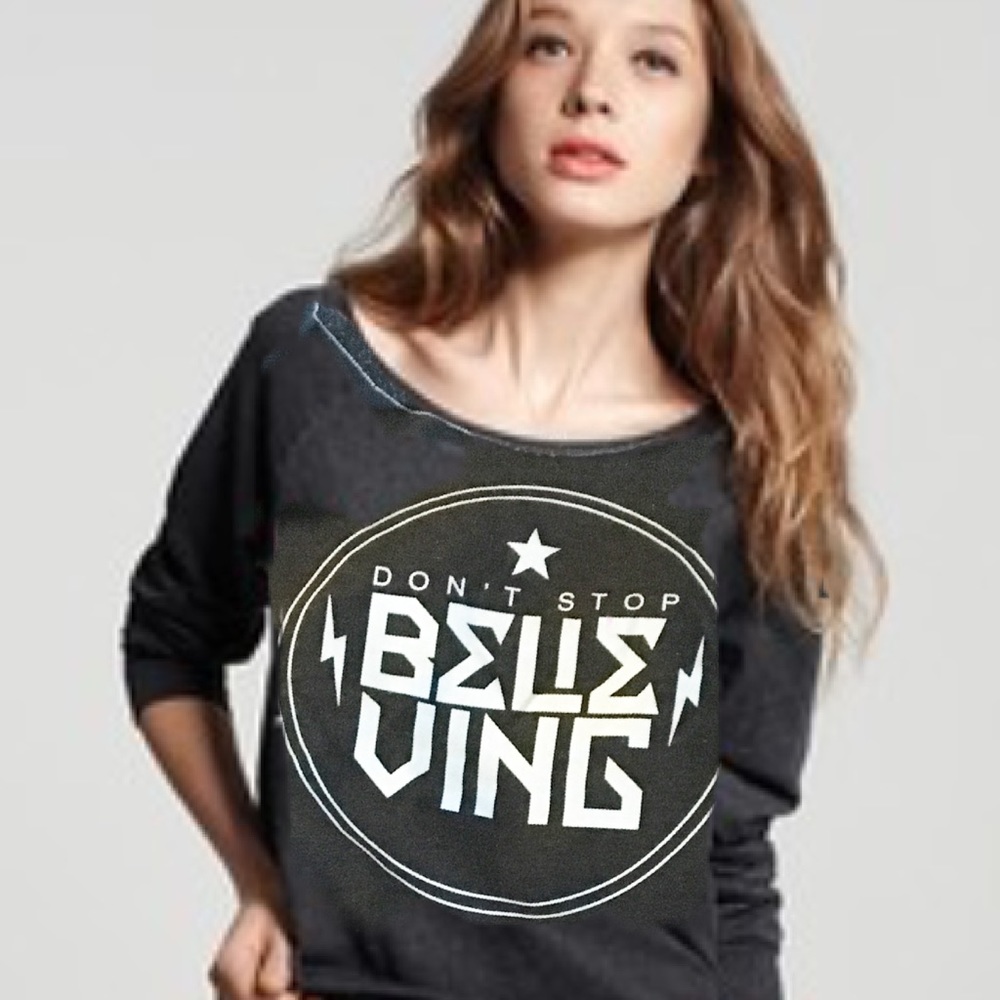 NWT Dreamr Believing Hi-Lo Off-Shoulder Fleece Top