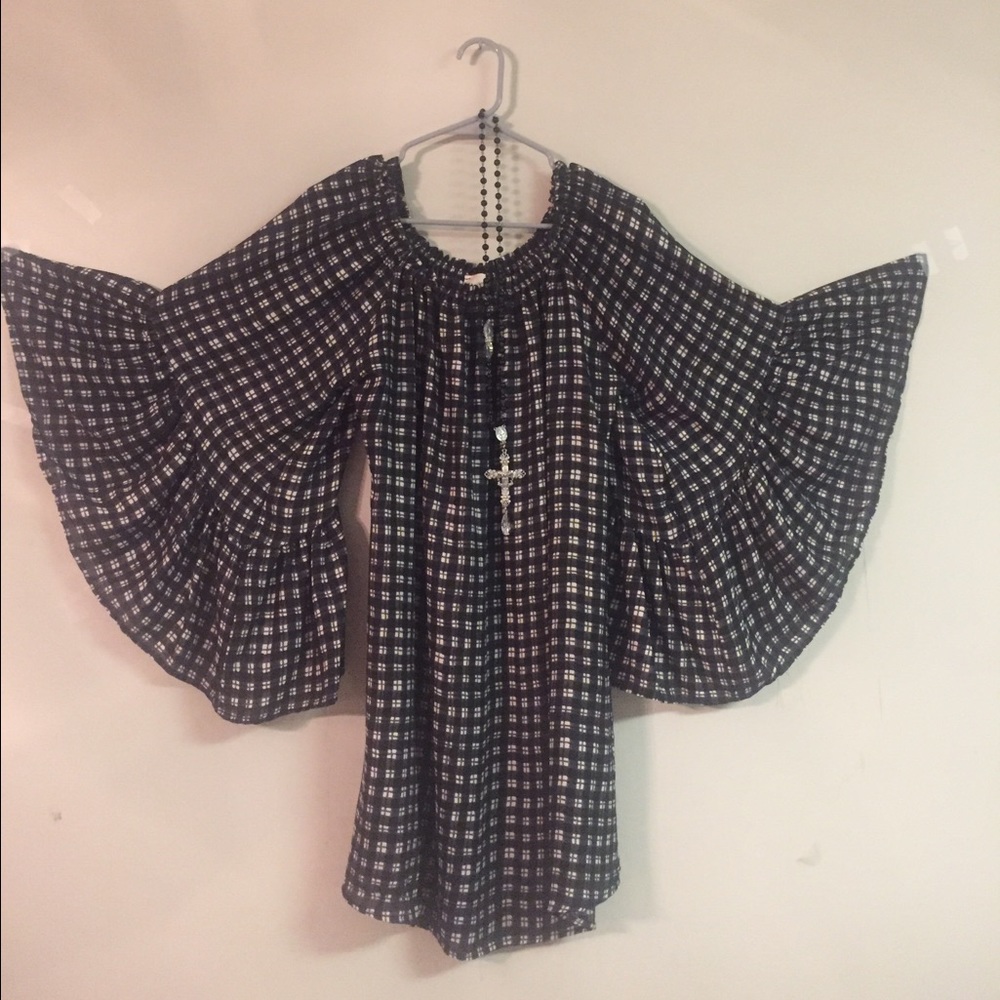 BOHO CHIC BLACK/WHITE CHECKED TUNIC, L