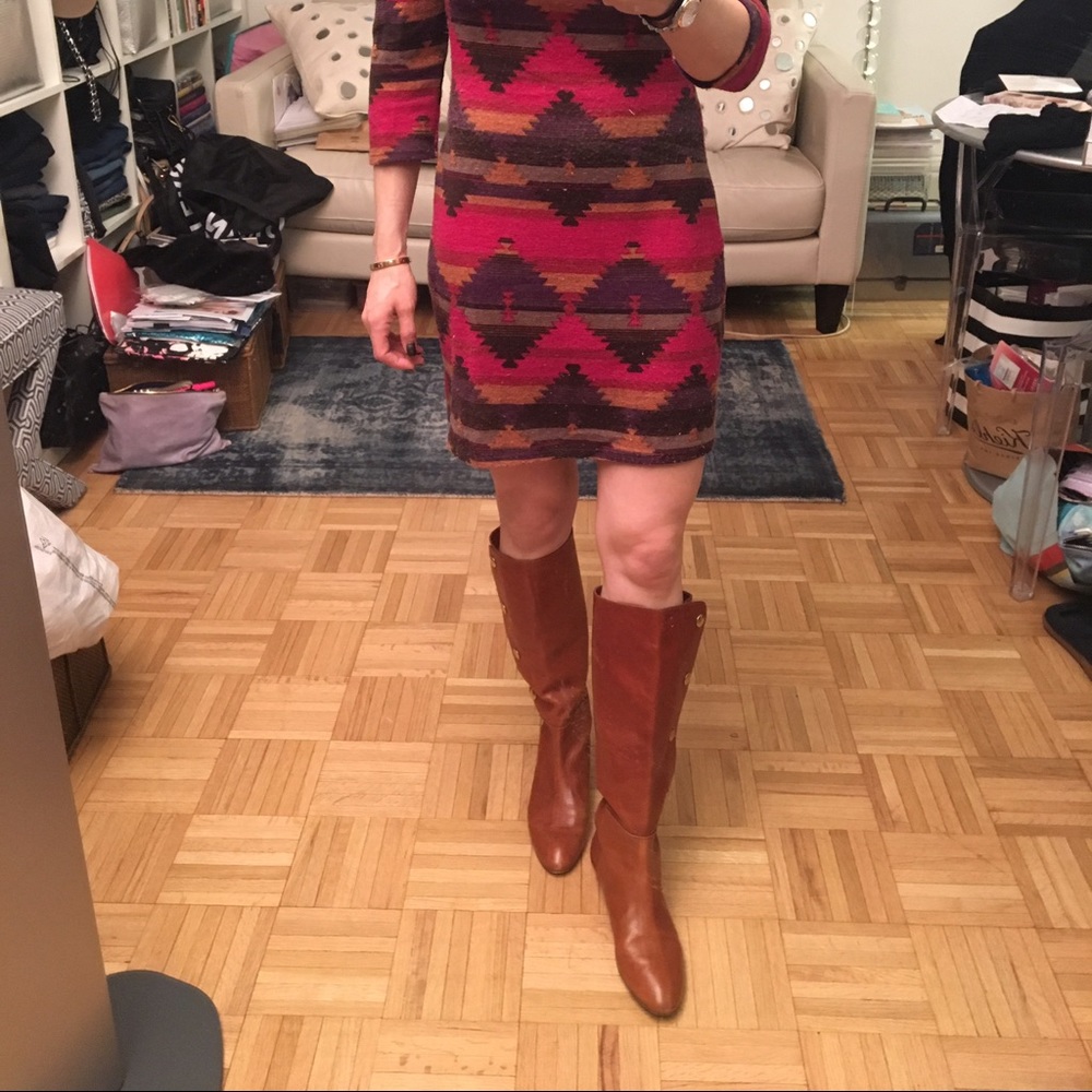 Loeffler Randall brown leather boots w snaps