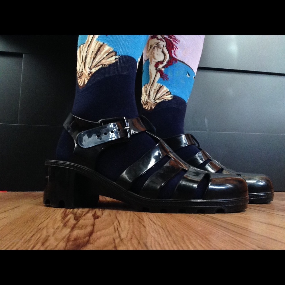 Black Jelly Heeled Sandals