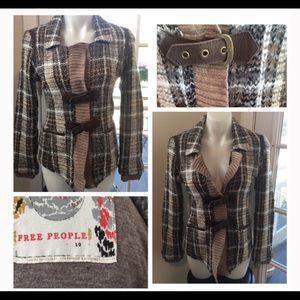 FREE PEOPLE PLAID TWEED STEAMPUNK SWEATER BLAZER