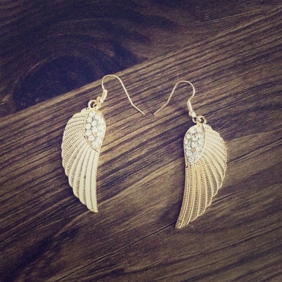 5/$25 SALE - Rhinestone Angel Wing Rocker Earrings - Picture 2 of 4