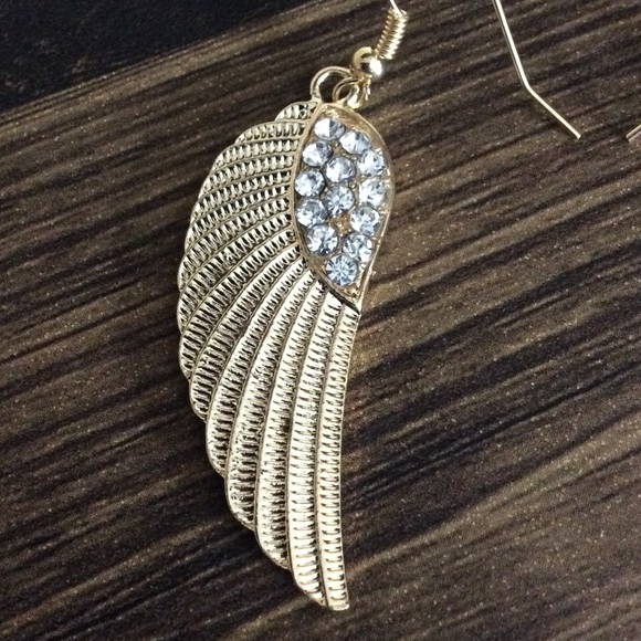 5/$25 SALE - Rhinestone Angel Wing Rocker Earrings - Picture 3 of 4