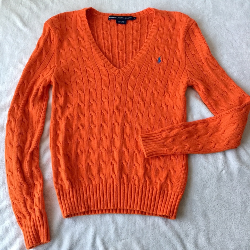 Ralph Lauren Orange Vneck cable knit sweater