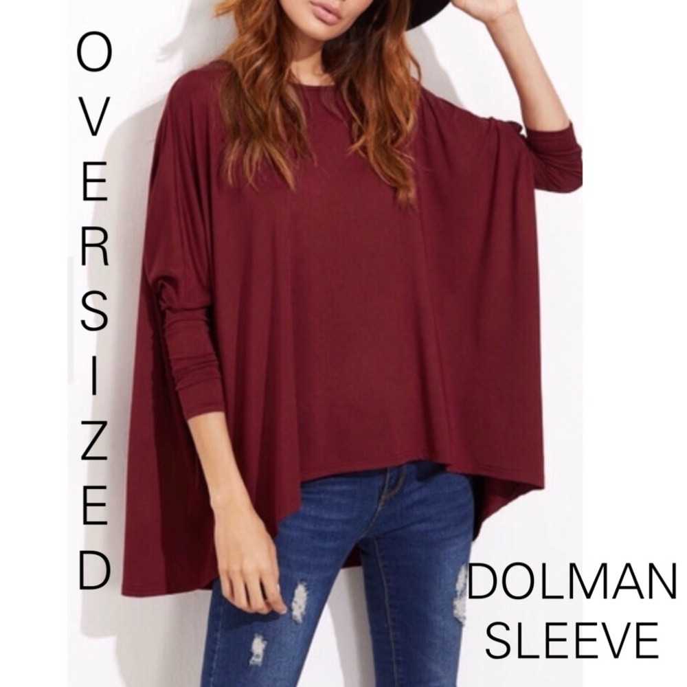 โขnewโข ๐FALL BURGUNDY OVERSIZED DOLMAN SLEEVE TOP - Picture 1 of 3