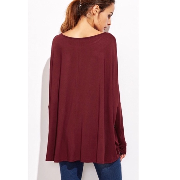 โขnewโข ๐FALL BURGUNDY OVERSIZED DOLMAN SLEEVE TOP - Picture 2 of 3