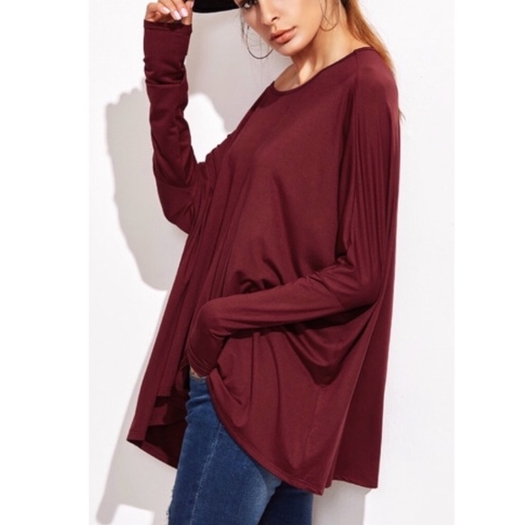 โขnewโข ๐FALL BURGUNDY OVERSIZED DOLMAN SLEEVE TOP - Picture 3 of 3