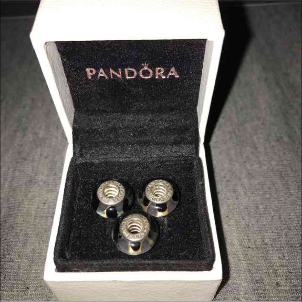 Authentic Black and Gray Glass Pandora Bead