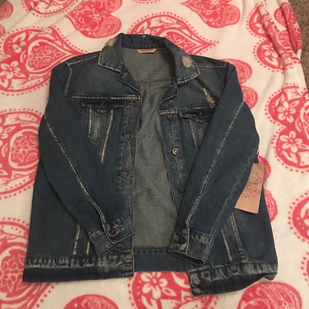 A distressed boyfriend style jean jacket