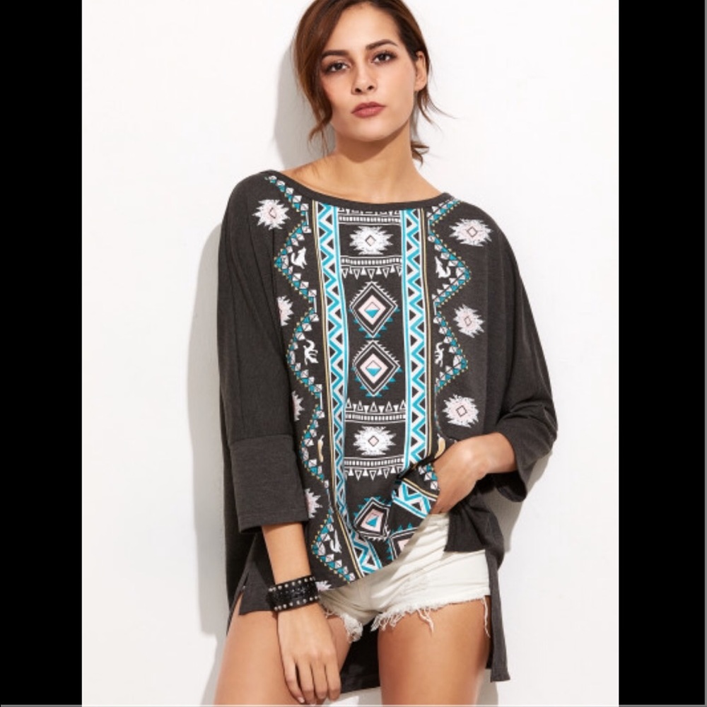 ✨JUST IN✨New Dark Gray Tribal Print High Low Top