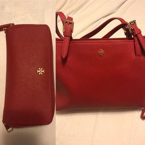 Authentic Red Tory Burch bag and wallet