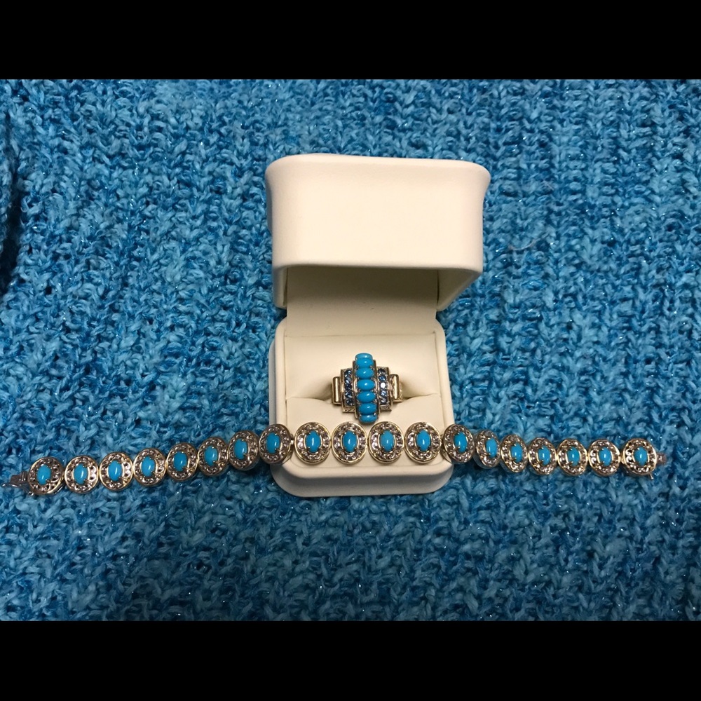 Turquoise 925 gold overlay ring/bracelet
