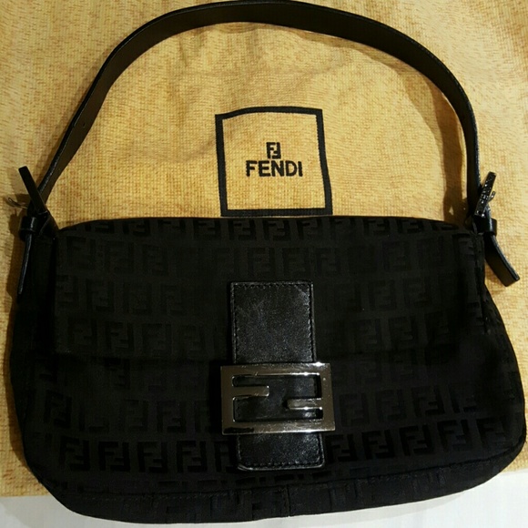 Fendi Handbags - FENDI Black Zucchino Monogram Canvas Baguette Flap