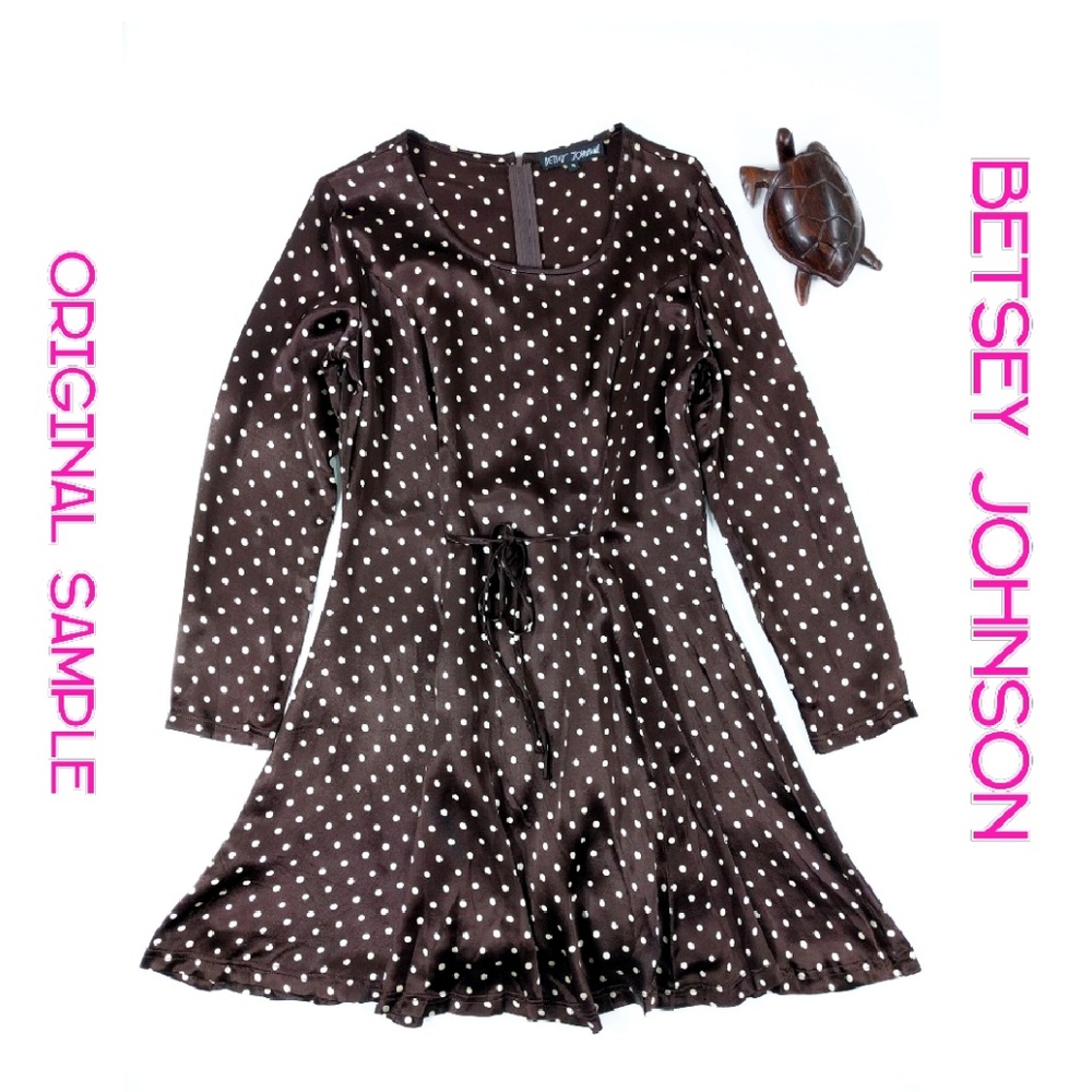 Rare! Vintage Betsey Johnson Brown Polka Dot Skater Dress S Original Sample