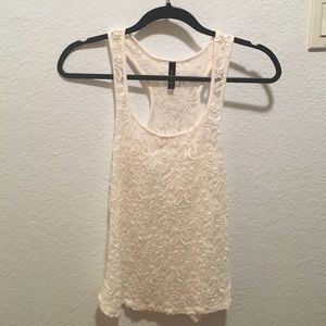 Full Tilt White Sheer Lace Racerback Tank Top