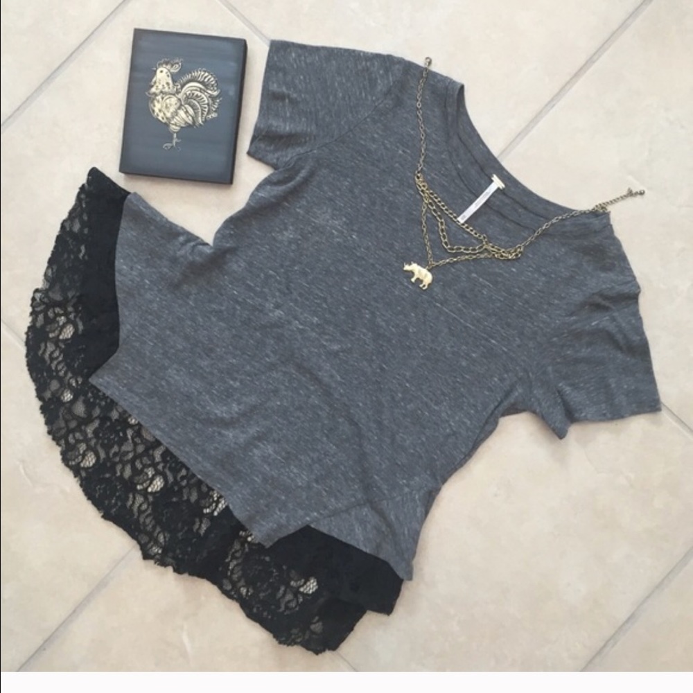 Free People Tee w/ Lace Peplum