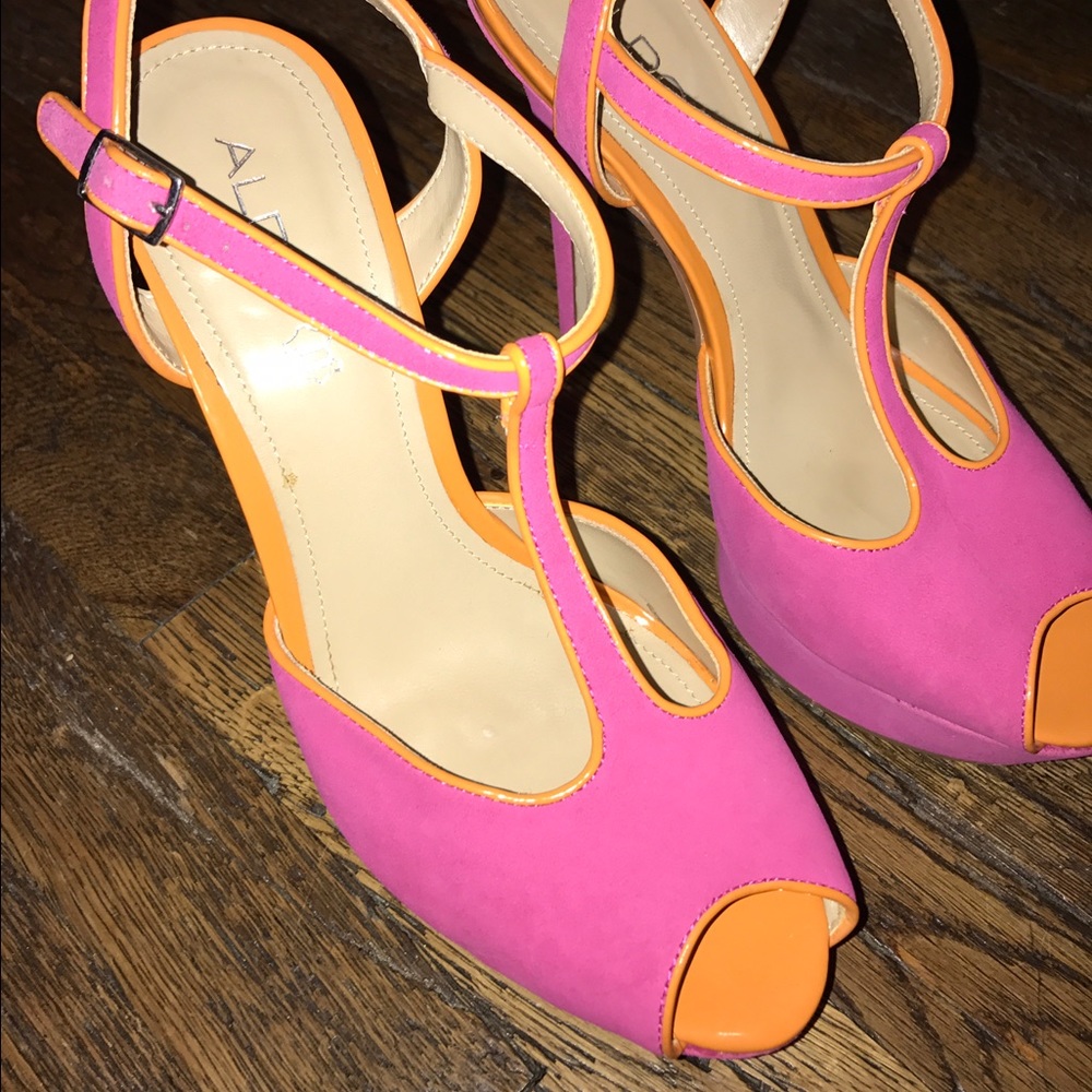 ALDO Pink & Orange Mary Jane Platform Pumps