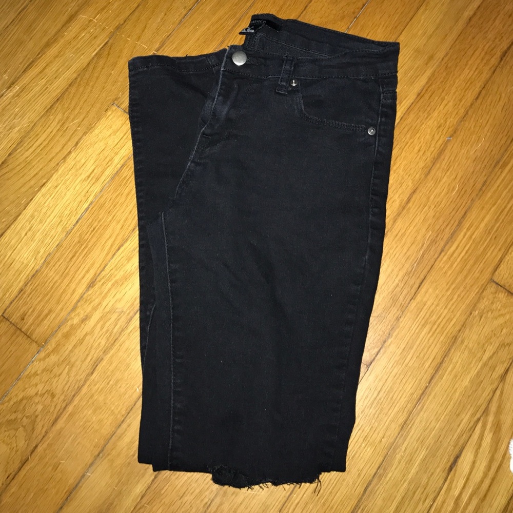 Forever 21 skinny black ripped jeans