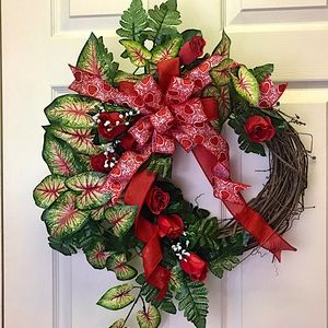 Valentines Day Heart Wreath~Decoration~Red~Bow