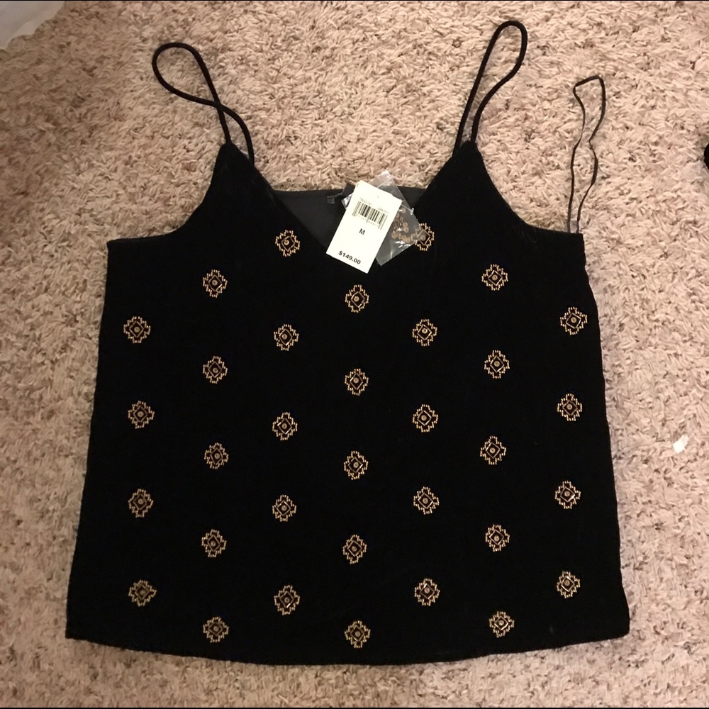 NWT Lucky Brand Velvet Gold Embroidered Black Top - Picture 3 of 3