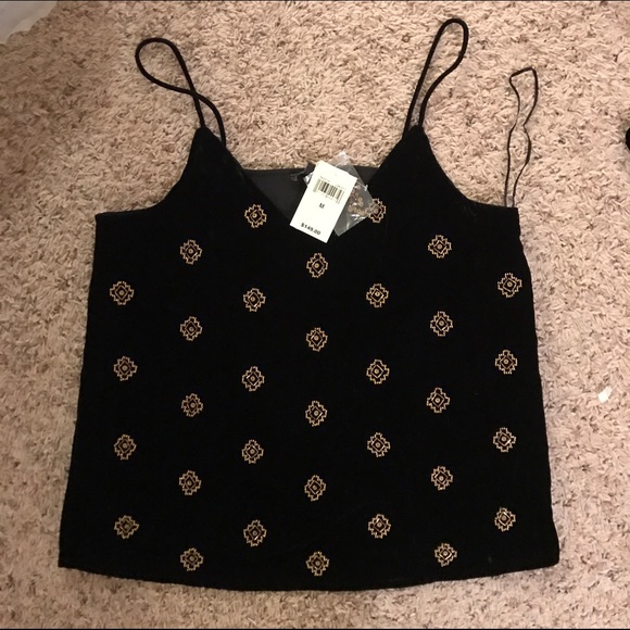 NWT Lucky Brand Velvet Gold Embroidered Black Top - Picture 3 of 3