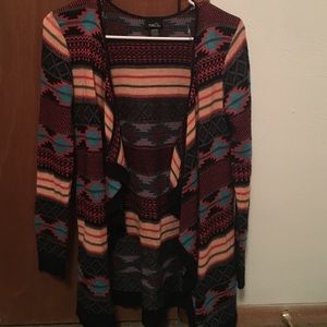 Aztec patterned open cardigan