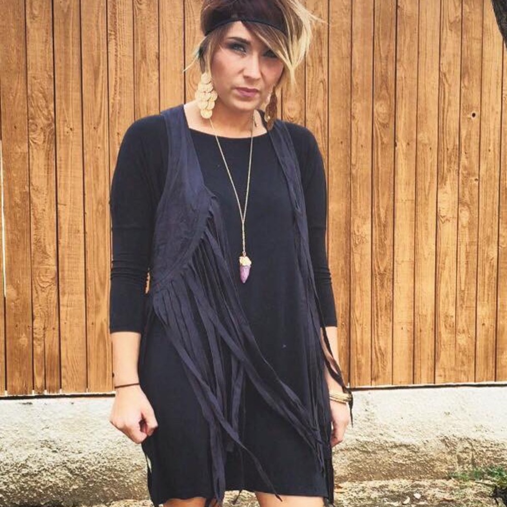 Black suede fringe vest