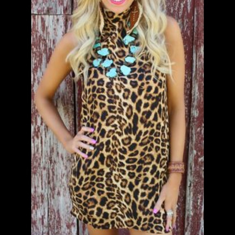 Cheetah print turtle neck sleeveless dress