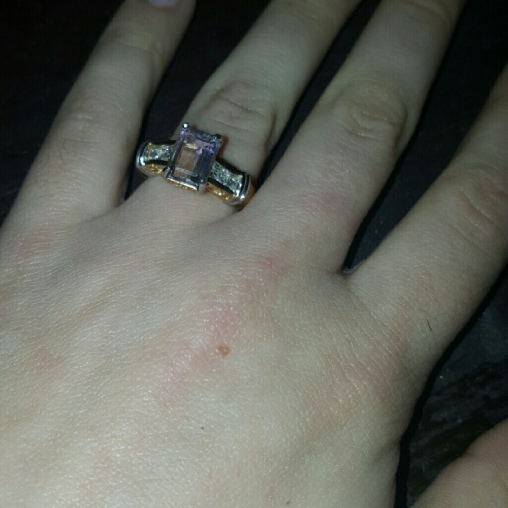 Purple and cubic zirconia ring